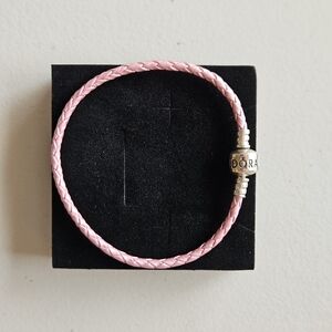 Pandora Light Pink Braided Leather Bracelet – 8" – Sterling Silver Clasp